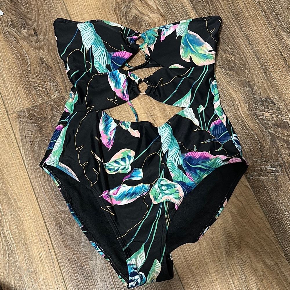 Hula Honey Black and Green One Piece Swimsuit Tropical Design
